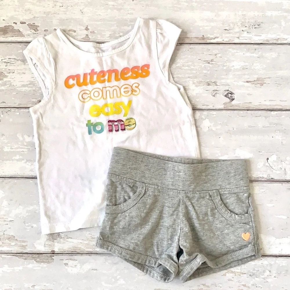 Girls 2T Carters Outfit White Tank Top Gray Shorts Cuteness Comes Easy To Me - Picture 1 of 4